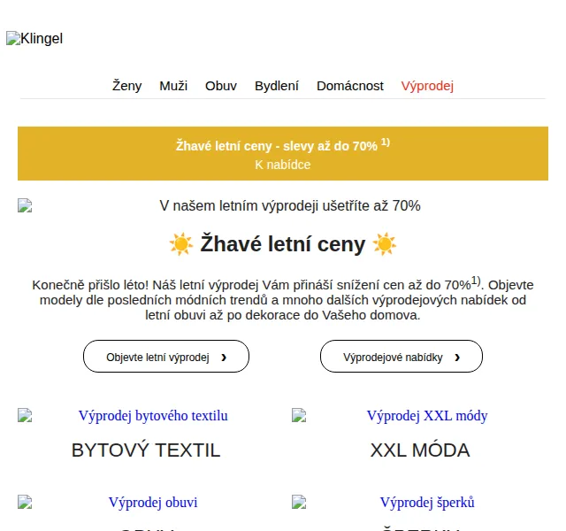 KLiNGEL: Žhavé letní ceny – slevy až do 70% – červen 2026 | Nuslet.cz