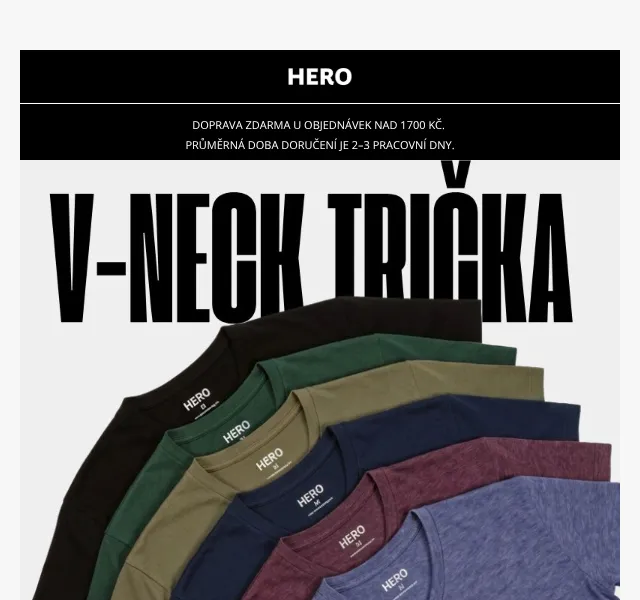 HERO: V-Neck trička skladem všech barev – srpen 2026
