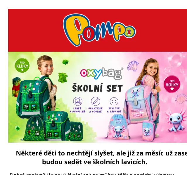 Pompo E-shop: Školní batohy Oxybag -50 % – srpen 2026