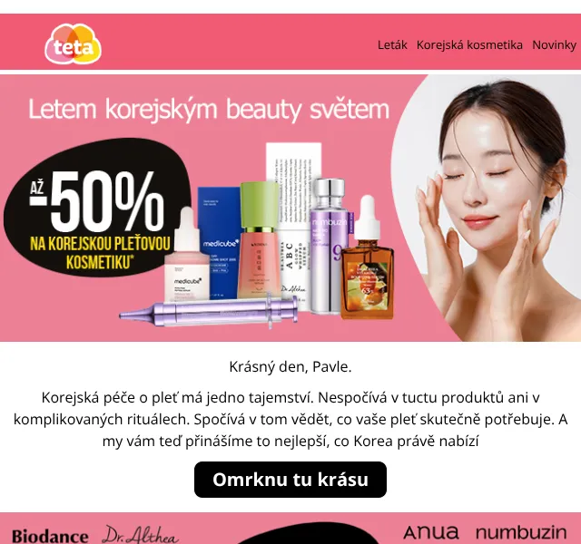 Teta drogerie: Korejská kosmetika až -50 % – září 2026