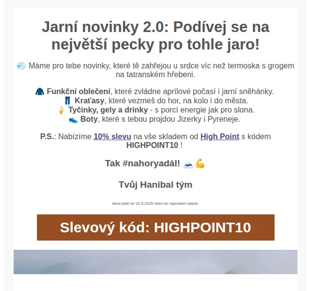 Hanibal.cz: jarní novinky Highpoint se slevou 10 % – červen 2026 | Nuslet.cz
