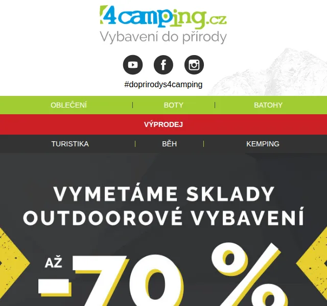 4camping: Vymetáme sklady – outdoor se slevou až 70 % – červenec 2026 | Nuslet.cz