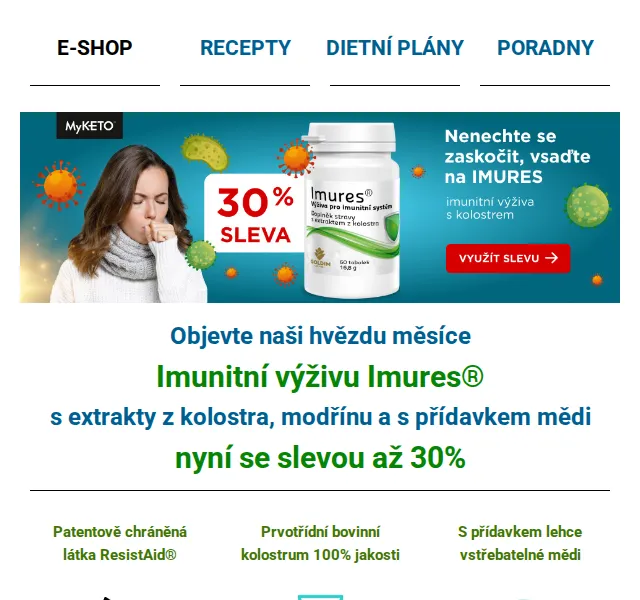 MyKETO: Imunitní výživa Imures se slevou až 30% – červen 2026 | Nuslet.cz