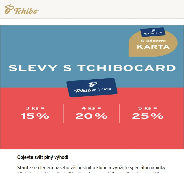 Tchibo: sleva až 25 % s kódem KARTA – duben 2026