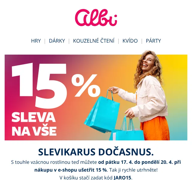 Albi: sleva 15 % na hračky a dárky – duben 2026 | Nuslet