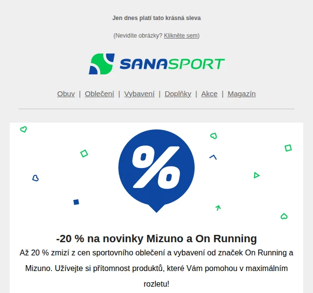 Sanasport: On Running a Mizuno se slevou 20 % – červen 2026 | Nuslet.cz