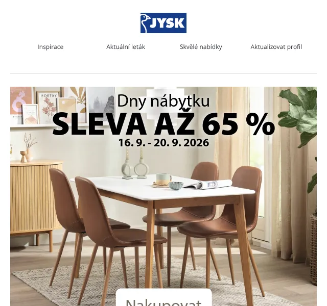 JYSK: nábytok až 65 % – září 2026
