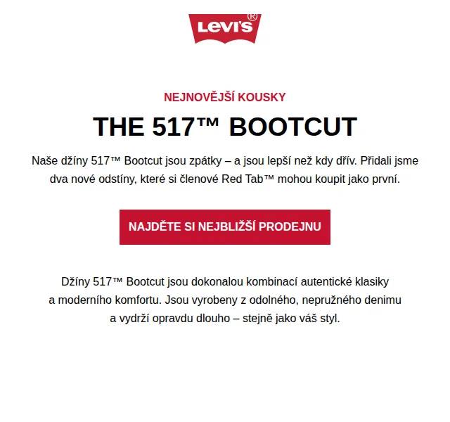 Levi's®: Exkluzivní džíny 517™ Bootcut – červen 2026 | Nuslet.cz