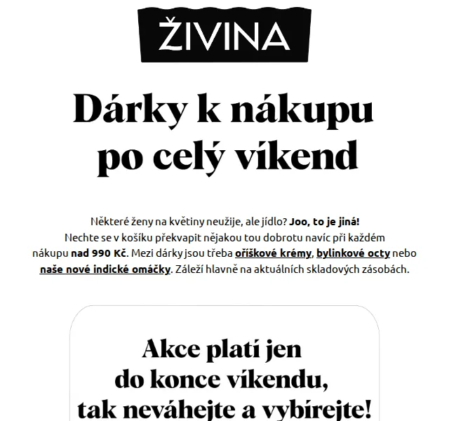 Živina: Dárek k nákupu nad 990 Kč – červen 2026 | Nuslet.cz