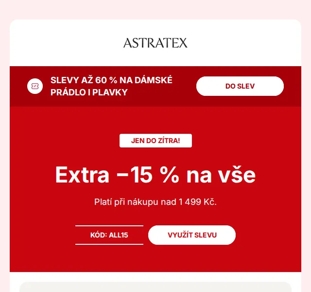 Astratex.cz: Spodní prádlo −15 % + slevy až 60 % | červen 2026