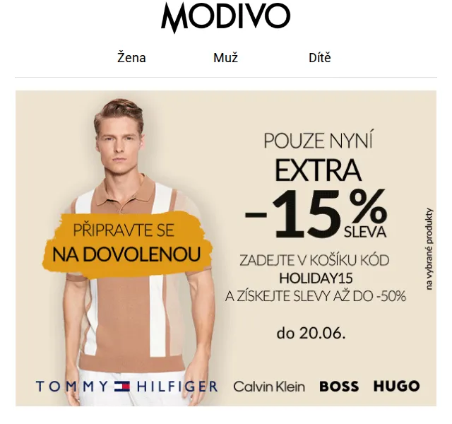 Modivo: Letní must-haves s kódem HOLIDAY15 – červen 2026 | Nuslet.cz