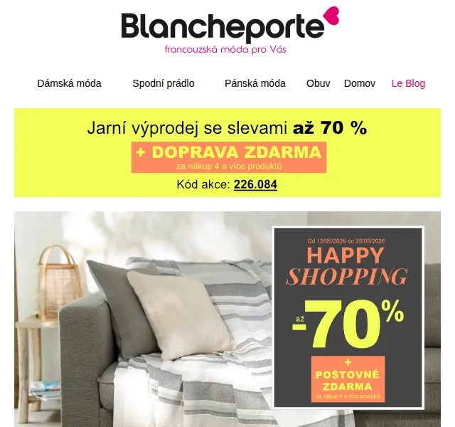 Blancheporte: Až -70 % sleva na domov – květen 2026