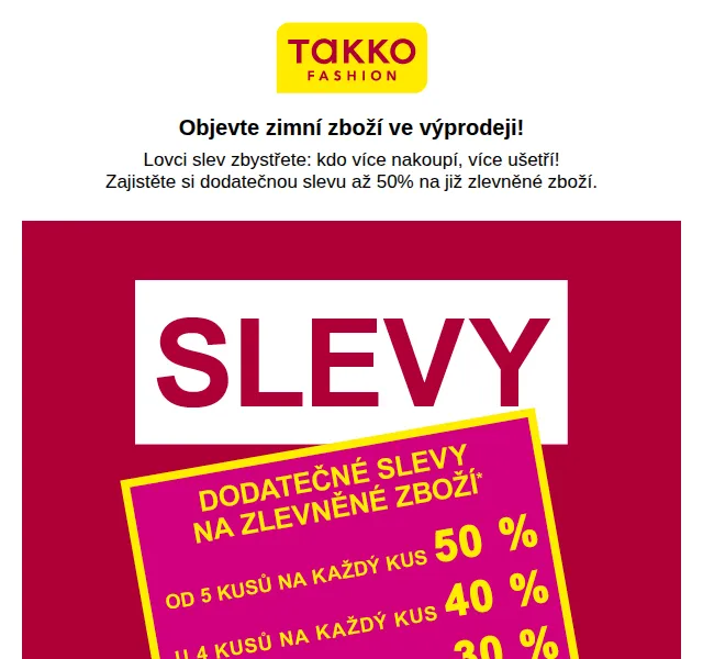 Takko Fashion: Sleva až 50 % na již zlevněné zboží – červen 2026 | Nuslet.cz
