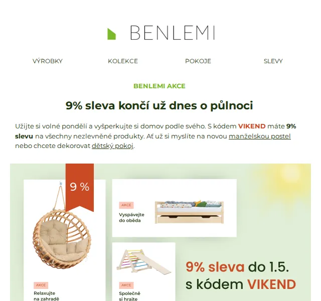 Benlemi: 9% sleva na nábytek – červen 2026 | Nuslet.cz