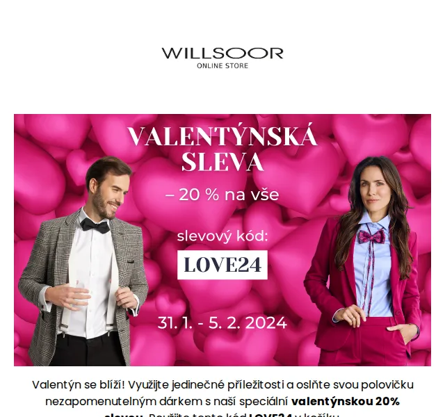 Košile Willsoor: Valentýnská sleva 20 % na vše – červen 2026 | Nuslet.cz