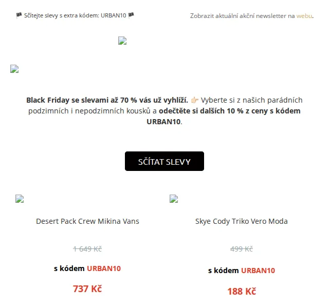 UrbanStore: Black Friday slevy až 70 % a extra 10 % – červen 2026 | Nuslet.cz