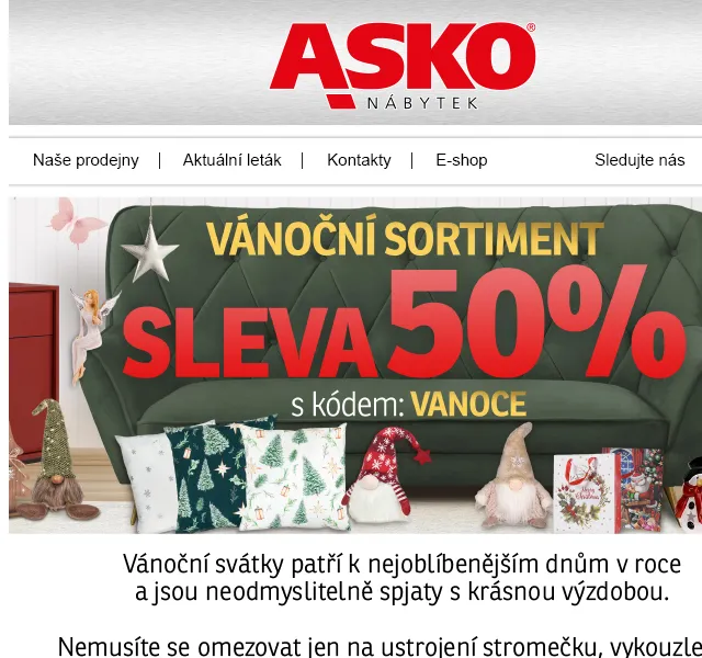 Asko Nábytek: Sleva 50 % na vánoční ozdoby – červen 2026 | Nuslet.cz