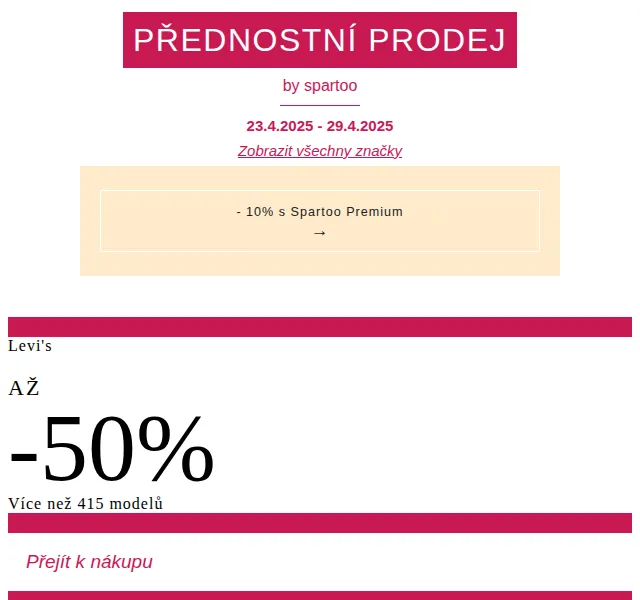Spartoo: Sleva až 50 % na Levi's, Fluchos, JDY a Timberland – červen 2026 | Nuslet.cz
