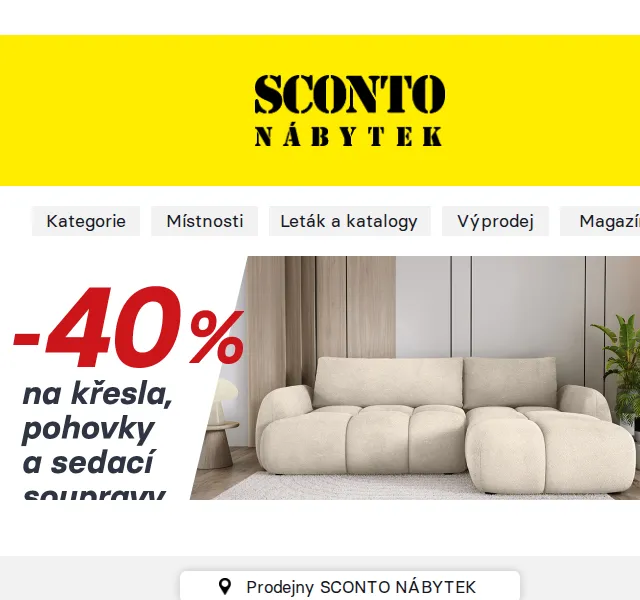 Sconto: -40 % na sedací soupravy, pohovky – září 2026