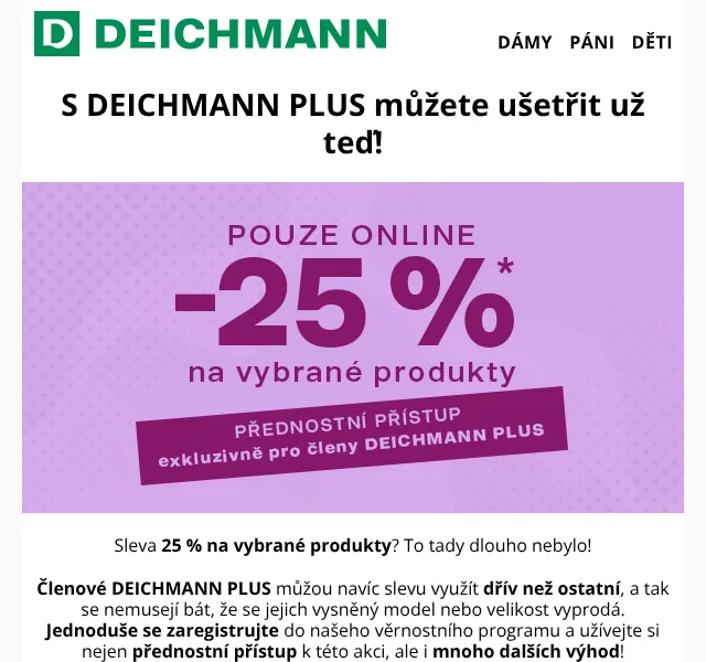 Deichmann: -25 % na vybrané produkty – červen 2026