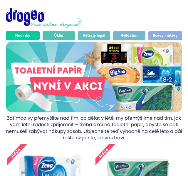 Drogeo: toaletní papír od 4,90 Kč, slevy na drogerii – květen 2026 | Nuslet.cz