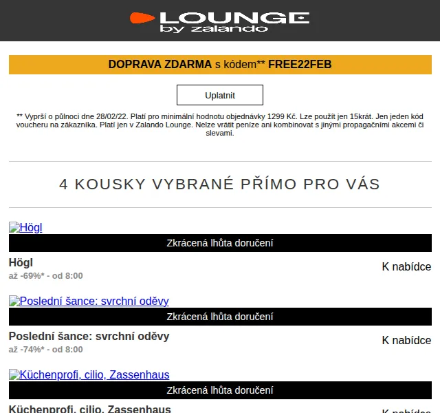 Lounge by Zalando: až -75 % na módu Högl, Emporio Armani – červen 2026 | Nuslet.cz