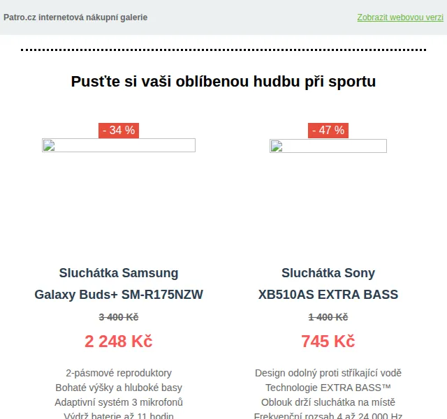 Patro.cz: Slevy až 47 % na sluchátka Samsung, Sony, Xiaomi – červen 2026 | Nuslet.cz