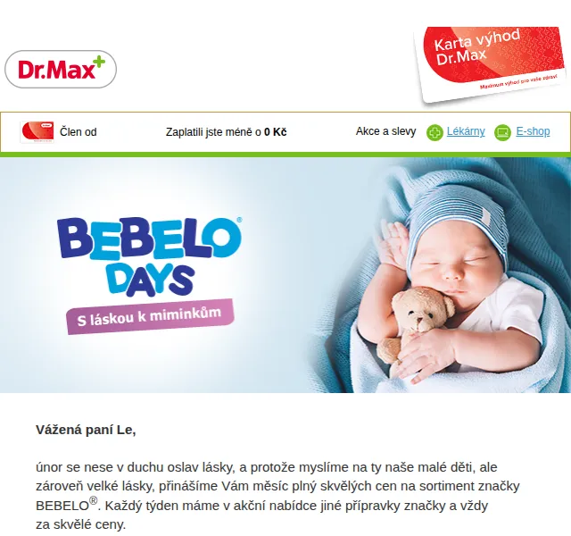 Dr.Max E-shop: BEBELO Days slevy až 50 % – červen 2026 | Nuslet.cz