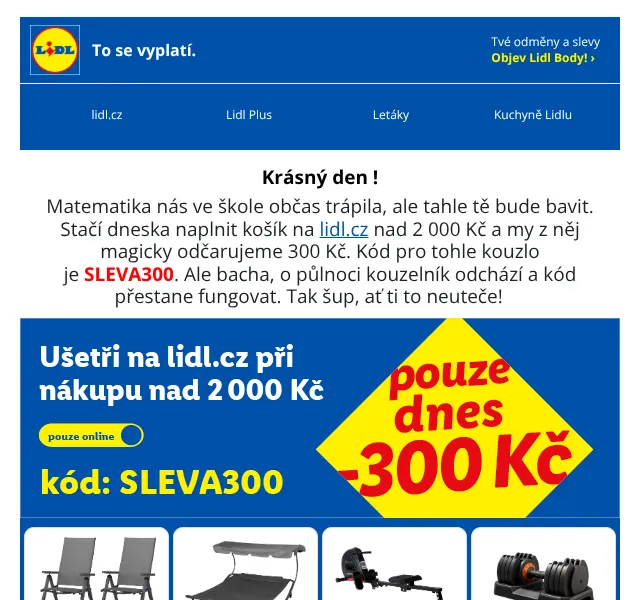 Lidl: 300 Kč sleva na nákup nad 2 000 Kč – květen 2026
