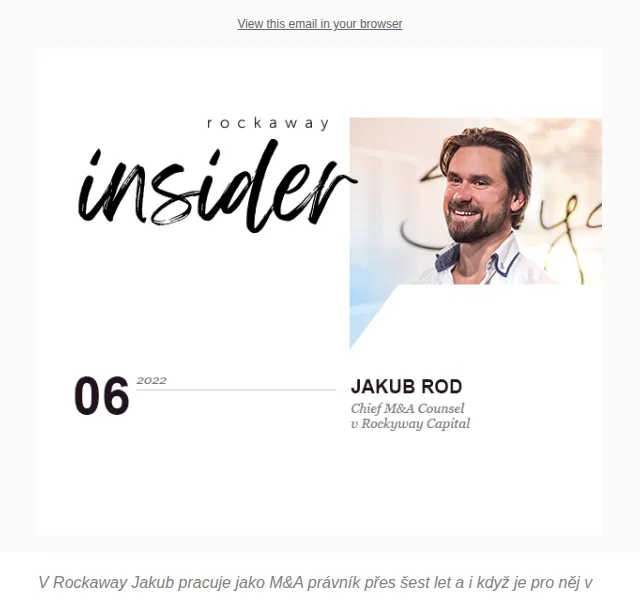 Rockaway Insider: Jakub Rod M&A právník – červen 2026 | Nuslet.cz