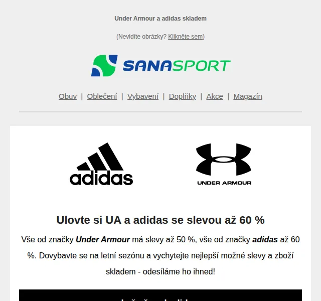 Sanasport: Slevy až 50 % na Under Armour a 60 % na adidas – červen 2026 | Nuslet.cz