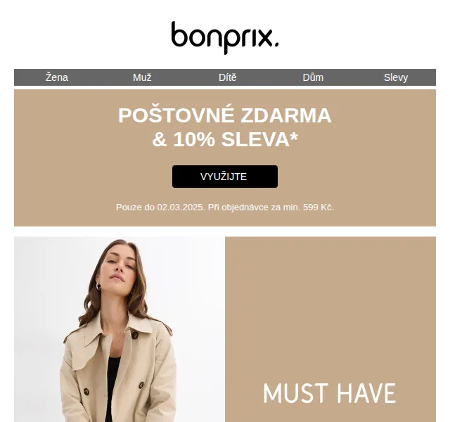 bonprix: Trenčkot a poštovné zdarma + 10% sleva – červen 2026 | Nuslet.cz