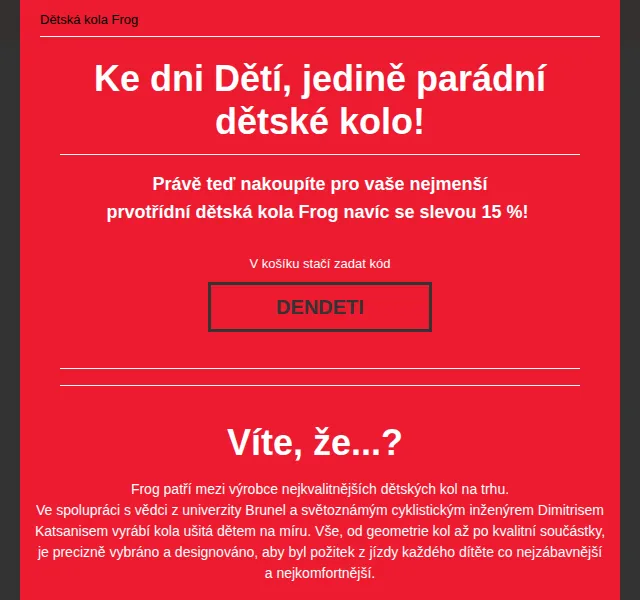 czbikero: Dětská kola Frog 15% sleva – červen 2026 | Nuslet.cz