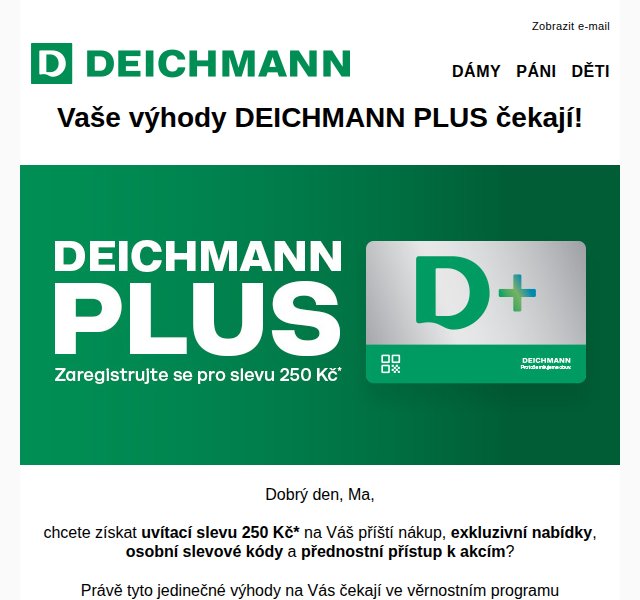 DEICHMANN: 250 Kč sleva na členství PLUS – duben 2026