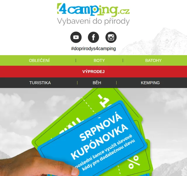 4camping.cz: Srpnová kupónovka – dodatečná sleva na vybrané značky – červen 2026 | Nuslet.cz