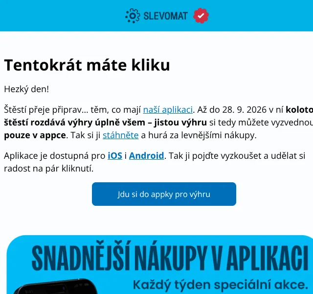 Slevomat: Kolotoč štěstí v appce – jistá sleva – září 2026