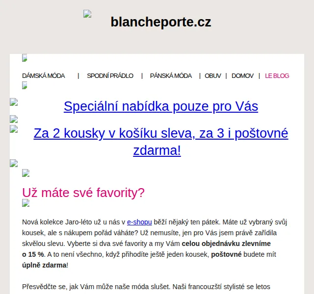 Blancheporte: Sleva 15 % + poštovné zdarma při koupi 3 kusů – červen 2026 | Nuslet.cz