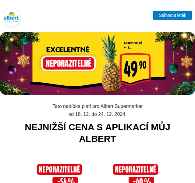 Albert: Kachna 79,90 Kč/kg, máslo 64,90 Kč – červen 2026 | Nuslet.cz