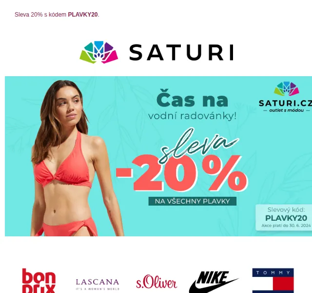 Saturi: Sleva 20 % na plavky – červen 2026 | Nuslet.cz