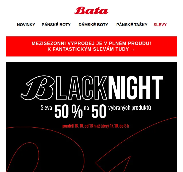 Baťa: Black night s 50 % slevou – červen 2026 | Nuslet.cz