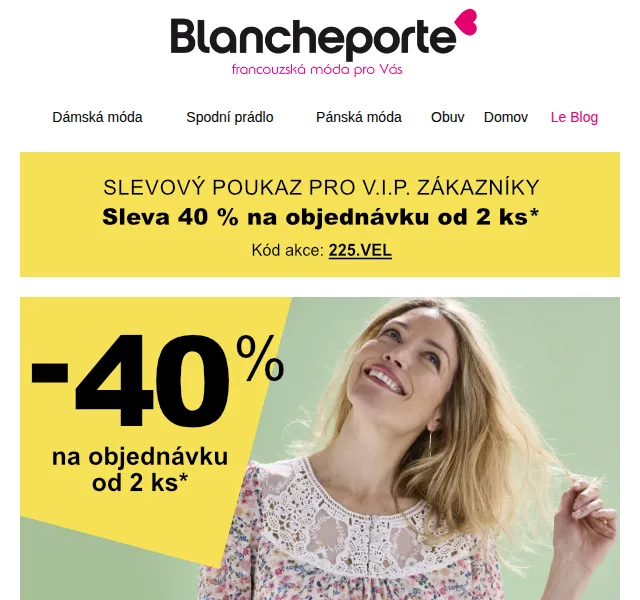 Blancheporte: Sleva 40 % na dámskou módu – červen 2026 | Nuslet.cz