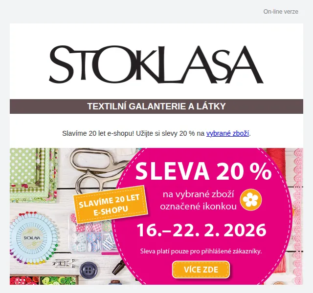 Stoklasa: 20% sleva na vybrané zboží – únor 2026 | Nuslet.cz