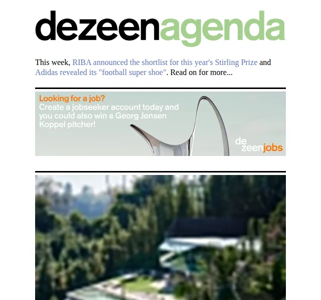 Dezeen Daily: Stirling Prize shortlist, Adidas F50+ super shoe – červen 2026 | Nuslet.cz