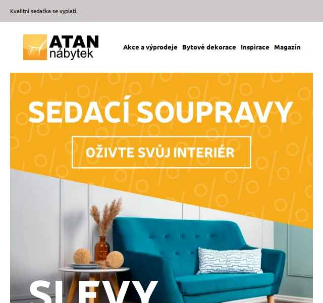 ATAN nábytek: Sedací soupravy se slevou až -53 % – červenec 2026 | Nuslet.cz