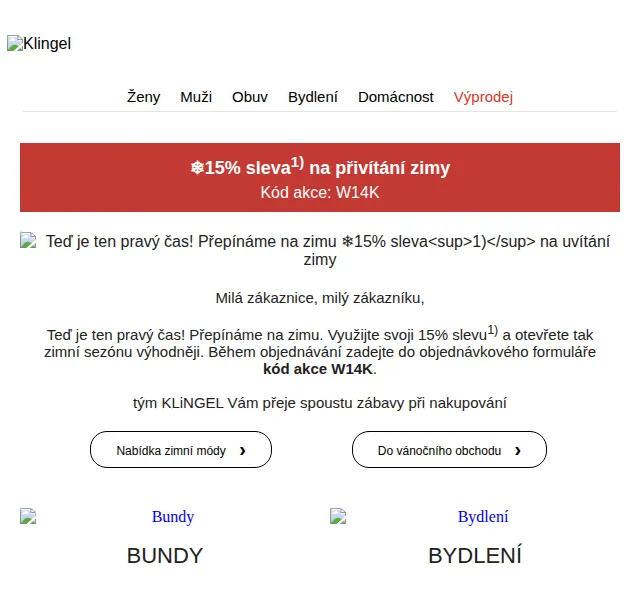 KLiNGEL: 15% sleva na zimní módu – červen 2026 | Nuslet.cz
