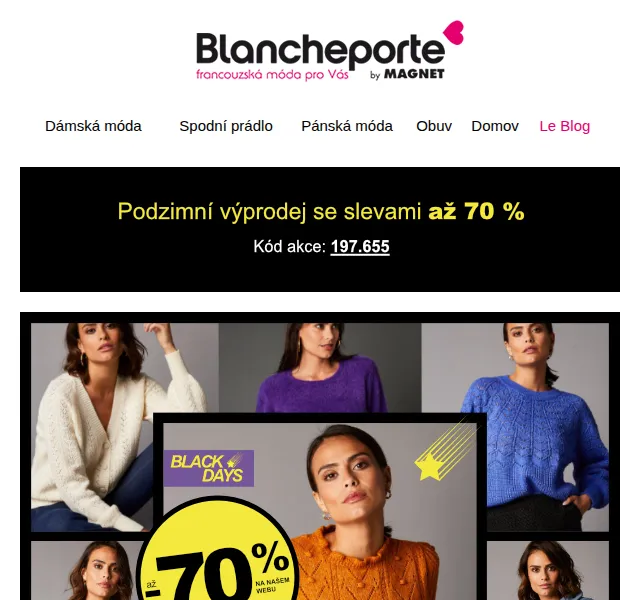 Blancheporte: Sleva až 70 % na úpletovou módu – červen 2026 | Nuslet.cz