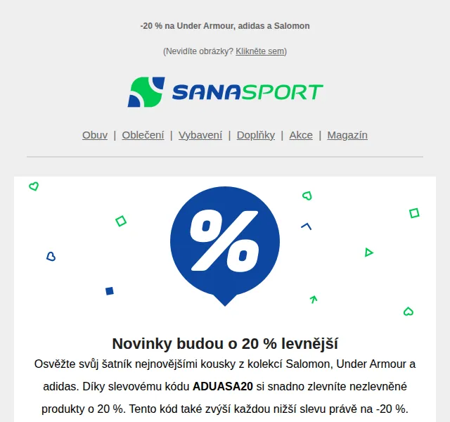 Sanasport: 20% sleva na adidas, Salomon a Under Armour – červen 2026 | Nuslet.cz