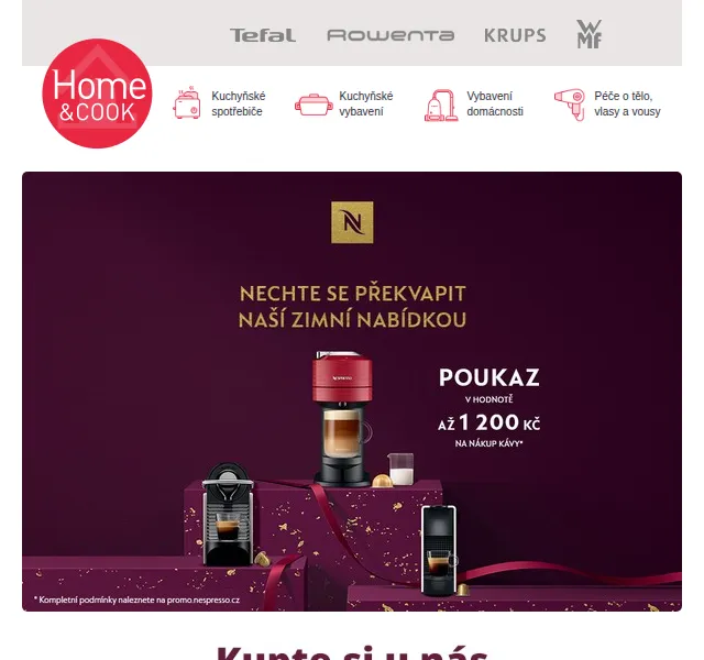 Home & Cook: Nespresso kávovary s kávou zdarma až 1 200 Kč – červen 2026 | Nuslet.cz