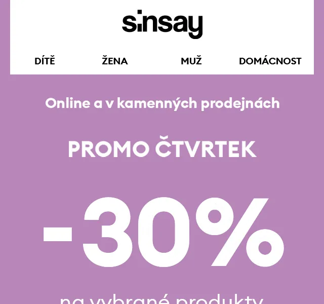 Sinsay: -30% na vše – červen 2026 | Nuslet.cz