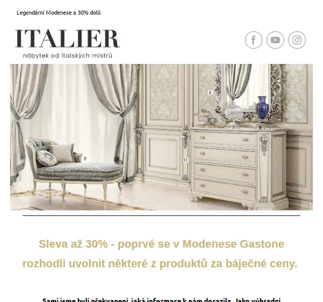 Italier.cz: Sleva až 30 % na Modenese Gastone nábytek – červen 2026 | Nuslet.cz